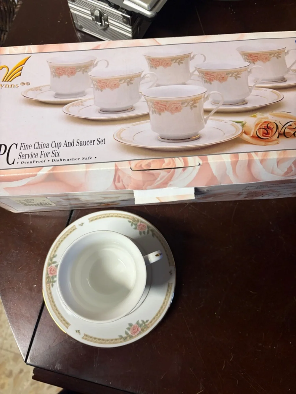 Fine China Pink Rose Cup and Saucer Set - 6pc